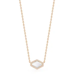 BELL 18K AND DIAMOND ELONGATED HEXAGONAL ROCK CRYSTAL PENDANT