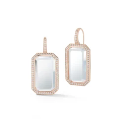BELL 18K DIAMOND, AND ROCK CRYSTAL RECTANGULAR EARRINGS