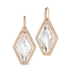 BELL 18K DIAMOND AND ROCK CRYSTAL LARGE HEXAGON EARRINGS