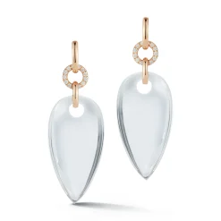 BELL 18K DIAMOND, AND ROCK CRYSTAL PEAR SHAPE EARRINGS