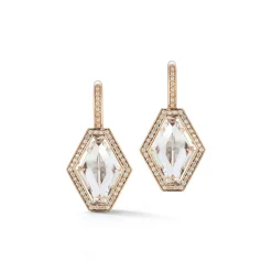 BELL 18K DIAMOND AND ROCK CRYSTAL HEXAGON EARRINGS
