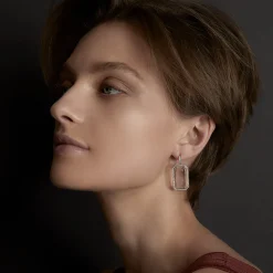 BELL 18K DIAMOND, AND ROCK CRYSTAL RECTANGULAR EARRINGS