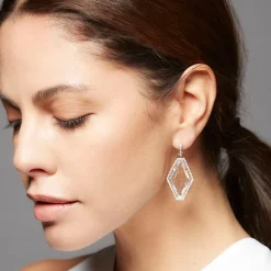 BELL 18K DIAMOND AND ROCK CRYSTAL LARGE HEXAGON EARRINGS