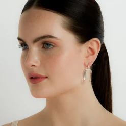 BELL 18K DIAMOND, AND ROCK CRYSTAL RECTANGULAR EARRINGS