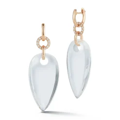 BELL 18K DIAMOND, AND ROCK CRYSTAL PEAR SHAPE EARRINGS