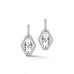 BELL 18K DIAMOND AND ROCK CRYSTAL HEXAGON EARRINGS