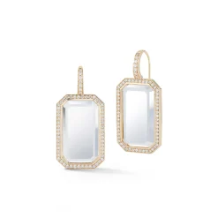 BELL 18K DIAMOND, AND ROCK CRYSTAL RECTANGULAR EARRINGS
