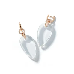 BELL 18K DIAMOND, AND ROCK CRYSTAL PEAR SHAPE EARRINGS