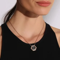 BELL 18K GOLD AND DIAMOND HEXAGON ROCK CRYSTAL PENDANT