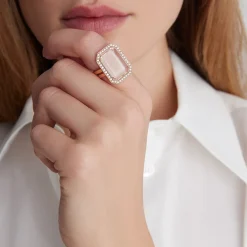 BELL 18K GOLD AND DIAMOND RECTANGULAR ROCK CRYSTAL RING
