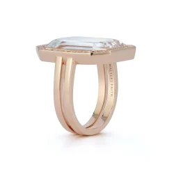 BELL 18K GOLD AND DIAMOND RECTANGULAR ROCK CRYSTAL RING