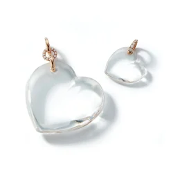 BELL 18K GOLD, DIAMOND AND ROCK CRYSTAL HEART CHARM