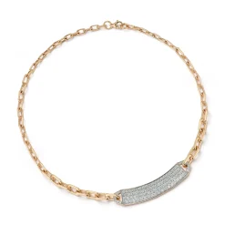 CARRINGTON 18K GOLD AND ALL DIAMOND OFF CENTERED ID BAR NECKLACE