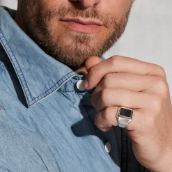 CARRINGTON STERLING SILVER AND BLACK SPINEL RECTANGULAR SIGNET RING
