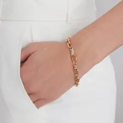 CLIVE 18K GOLD CHAIN LINK BRACELET WITH DIAMOND LOBSTER CLASP