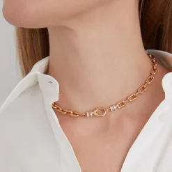 CLIVE 18K GOLD CHAIN LINK CHOKER WITH DIAMOND LOBSTER CLASP