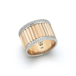 CLIVE 18K TWO TONE DIAMOND FLUTED BAND RING