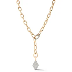 GARNETT 18K GOLD AND DIAMOND SMALL OVAL LINK NECKLACE