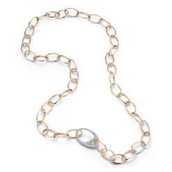 GARNETT 18K GOLD AND DIAMOND LARGE OVAL LINK NECKLACE