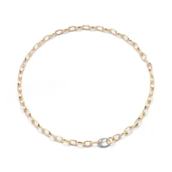 GARNETT 18K GOLD AND DIAMOND SMALL OVAL LINK NECKLACE