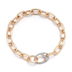 GARNETT 18K GOLD CHAIN LINK BRACELET WITH DIAMOND OVAL CLASP