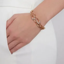 GARNETT 18K GOLD CHAIN LINK BRACELET WITH DIAMOND OVAL CLASP