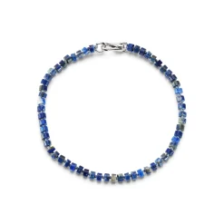 GARNETT STERLING SILVER AND LAPIS BEAD BRACELET