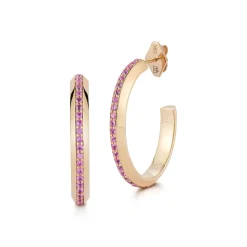 GRANT 18K AND PINK SAPPHIRE KNIFE EDGE HOOP EARRINGS
