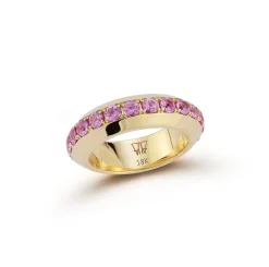 GRANT 18K GOLD AND PINK SAPPHIRE ANGLED BAND RING