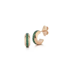 GRANT 18K GREEN EMERALD KNIFE EDGE HUGGIE EARRINGS