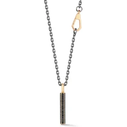 GRANT 18K ROSE GOLD, BLACK RHODIUM AND BLACK DIAMOND HEXAGON BAR PENDANT