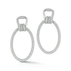 HUXLEY 18K WHITE GOLD AND ALL DIAMOND ELONGATED COIL LINK EARRINGS