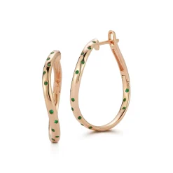 JULIAN 18K GOLD AND GREEN EMERALD CURVED HOOP EARRINGS
