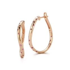 JULIAN 18K GOLD AND PINK SAPPHIRE CURVED HOOP EARRINGS