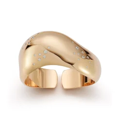 JULIAN 18K GOLD WIDE WAVE CUFF WITH BURNISHED DIAMONDS