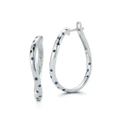 JULIAN 18K WHITE GOLD AND BLUE SAPPHIRE CURVED HOOP EARRINGS