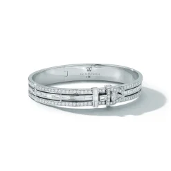 KEYNES 18K WHITE GOLD AND DIAMOND BUCKLE BANGLE BRACELET