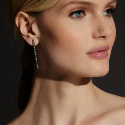 KEYNES 18K WHITE GOLD AND WHITE BAGUETTE DIAMOND DROP EARRINGS