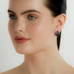 LYTTON 18K AND ALL BLUE SAPPHIRE TAPERING HOOP EARRINGS