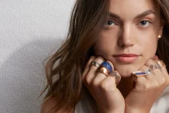 LYTTON 18K GOLD ALL PAVE BLUE SAPPHIRE BOMBE RING