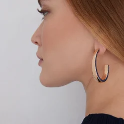 LYTTON 18K LONG HOOP WITH SAPPHIRE EDGE