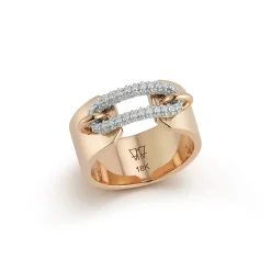 MORRELL 18K GOLD AND DIAMOND ELONGATED OVAL LINK CUFF RING