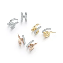 MORRELL 18K GOLD AND DIAMOND ELONGATED LINK HOOP EARRINGS