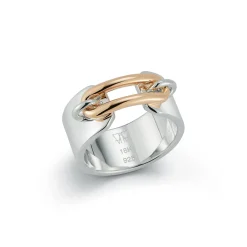 MORRELL 18K GOLD AND STERLING SILVER ELONGATED OVAL LINK CUFF RING
