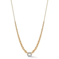 MORRELL 18K GOLD GRADUATED LINK NECKLACE WITH ONE DIAMOND LINK