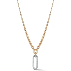 MORRELL 18K GOLD GRADUATED LINK NECKLACE WITH HANGING ELONGATED DIAMOND LINK