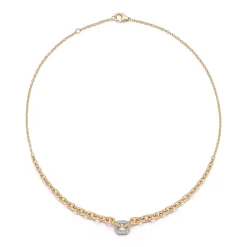 MORRELL 18K GOLD GRADUATED LINK NECKLACE WITH ONE DIAMOND LINK