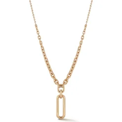 MORRELL 18K GOLD GRADUATED LINK NECKLACE WITH HANGING ELONGATED DIAMOND LINK