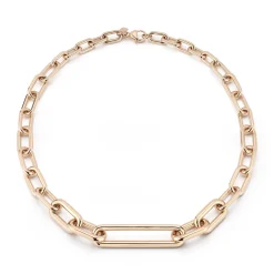 MORRELL 18K GOLD GRADUATING CHAIN LINK NECKLACE WITH ELONGATED LINK