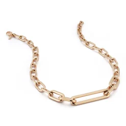 MORRELL 18K GOLD GRADUATING CHAIN LINK NECKLACE WITH ELONGATED LINK